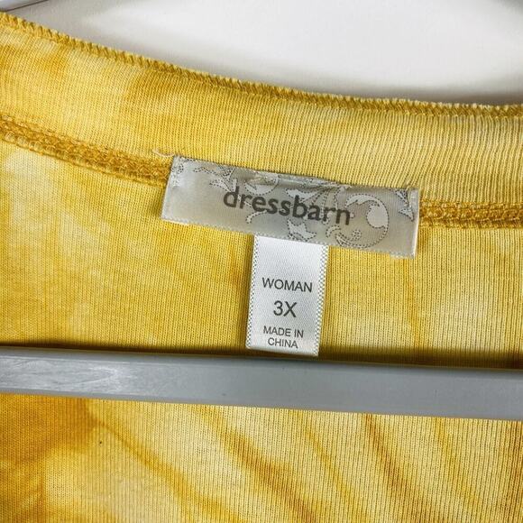 Dressbarn Size 3X Tie Dye Printed Embellished 3/4 Sleeve Henley Top Yellow - Picture 5 of 6